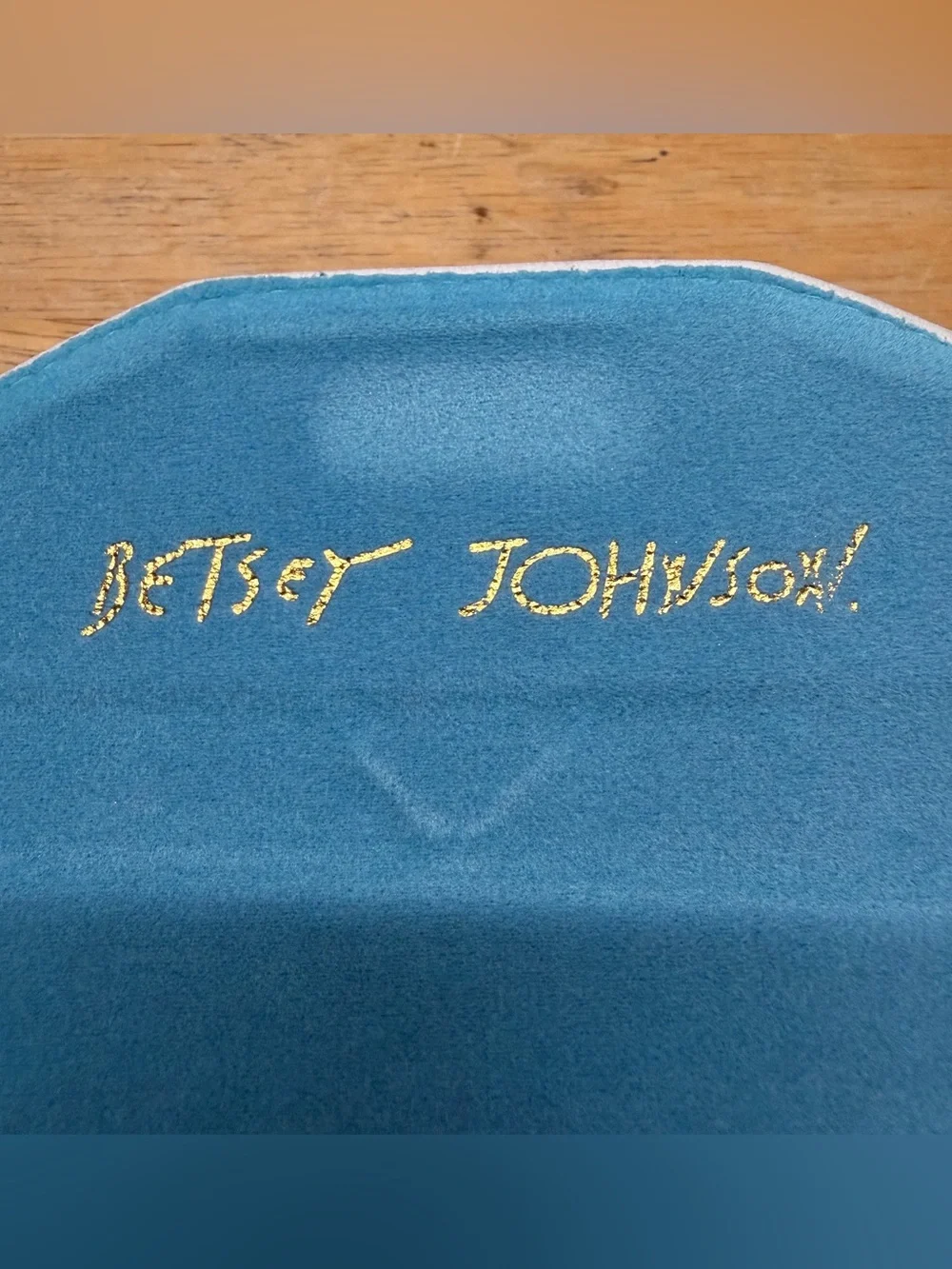 Betsey Johnson Pearl Studded Eyeglass Case White Suede Blue Satin Interior